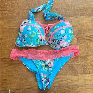 Beach Bunny Blue and Pink Floral Bikini